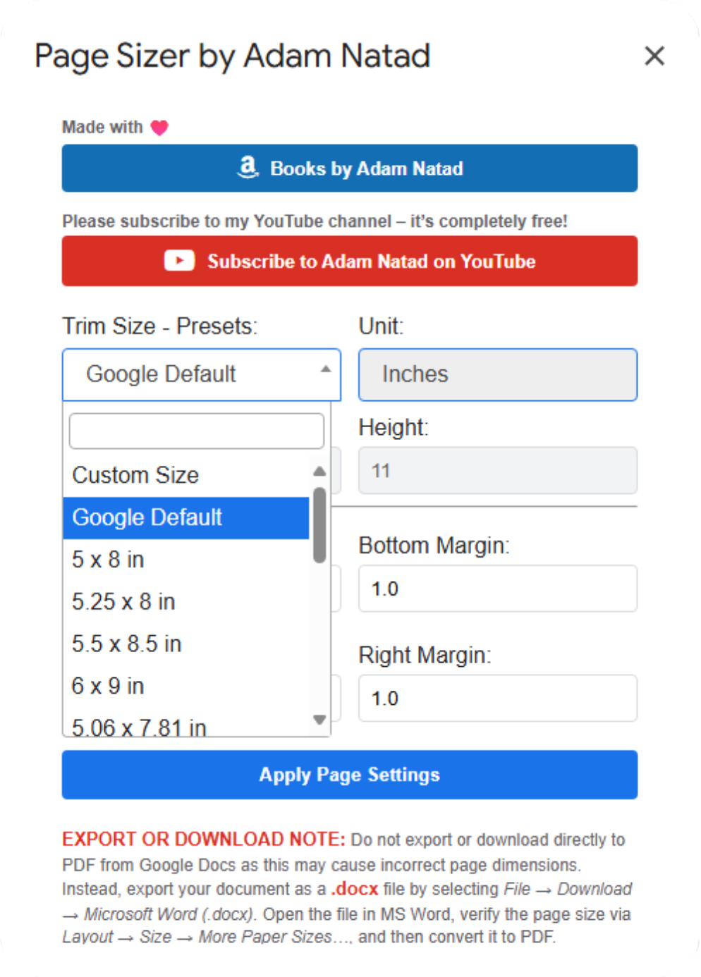Select Preset Menu