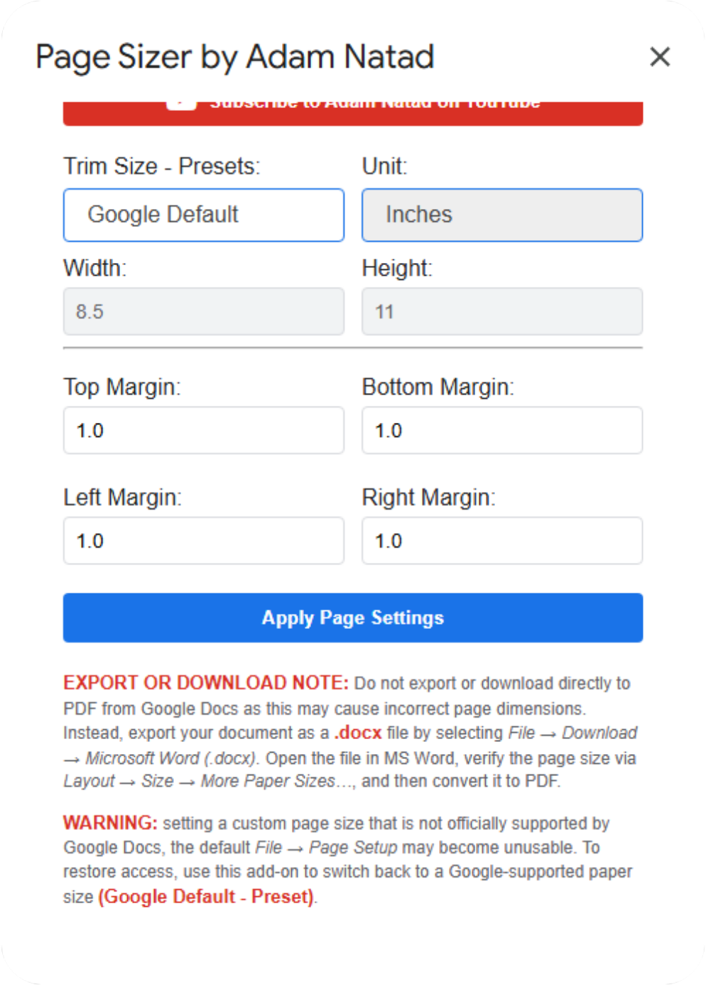 Apply Page Settings