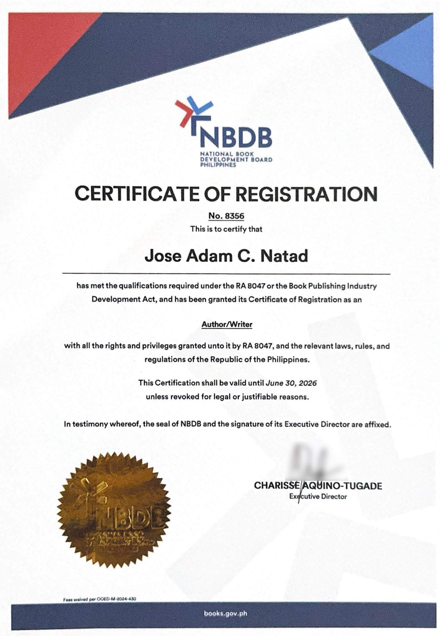 NBDB Certificate of Registration